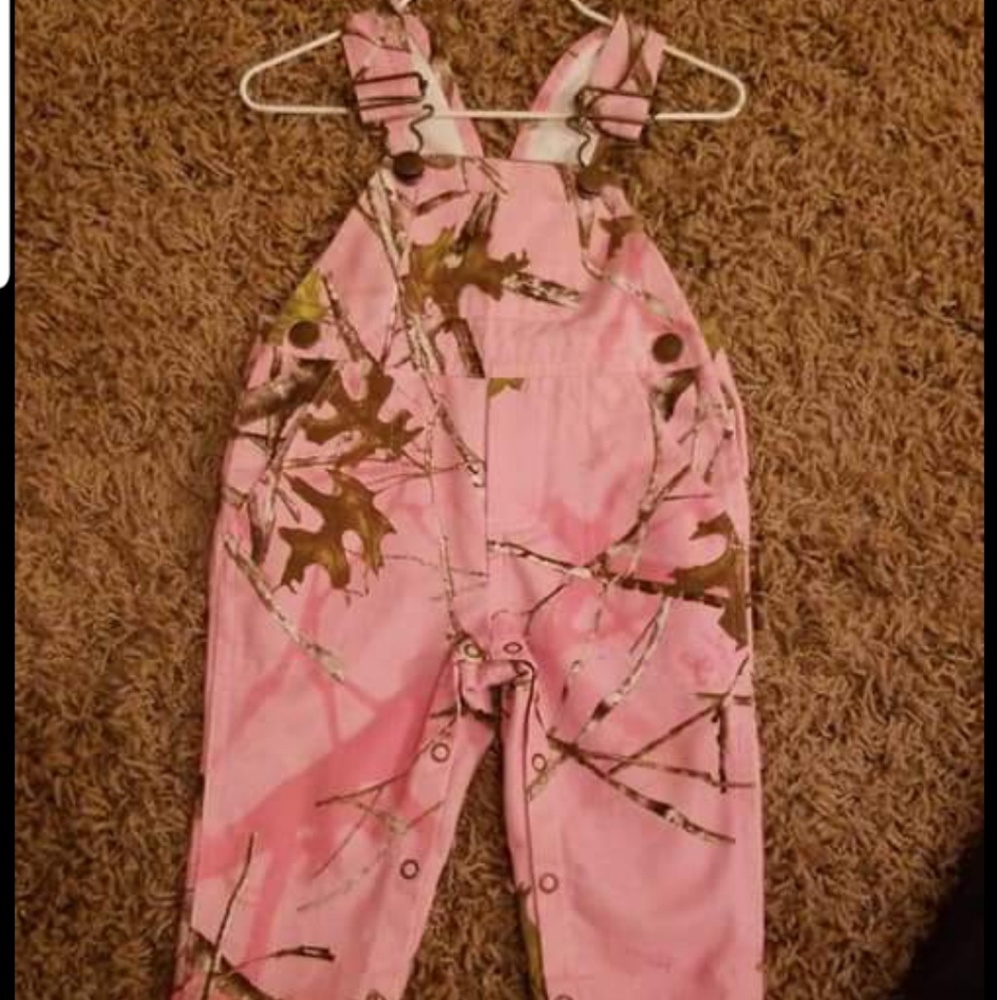 Girl pink camo overalls